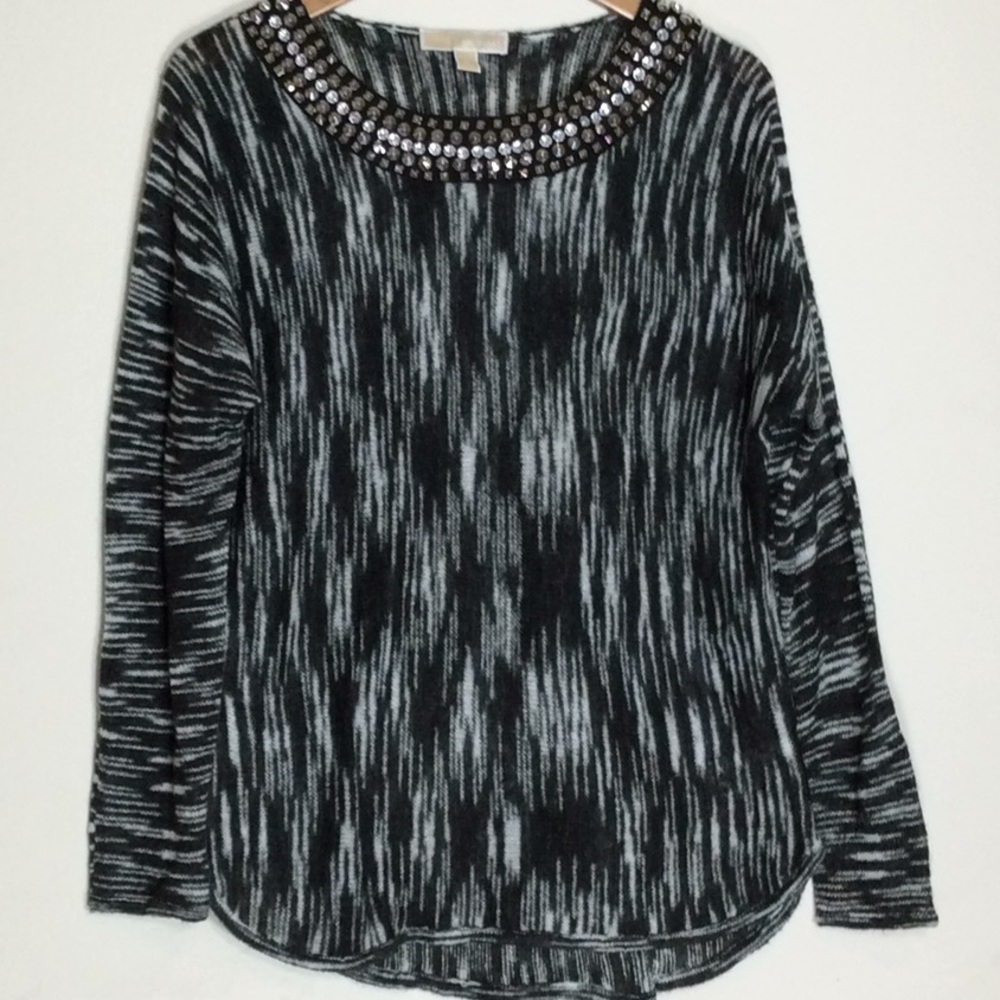 Michael Kors Rhinestone Collar Black/White Sweater